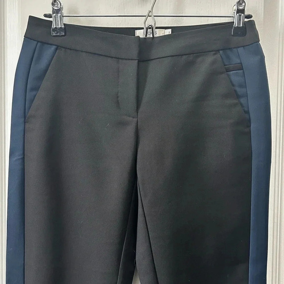 Rickis Ankle Cropped Slim Fit Pants Black Navy Blue Tuxedo Side Stripe Size 2 - Picture 7 of 15